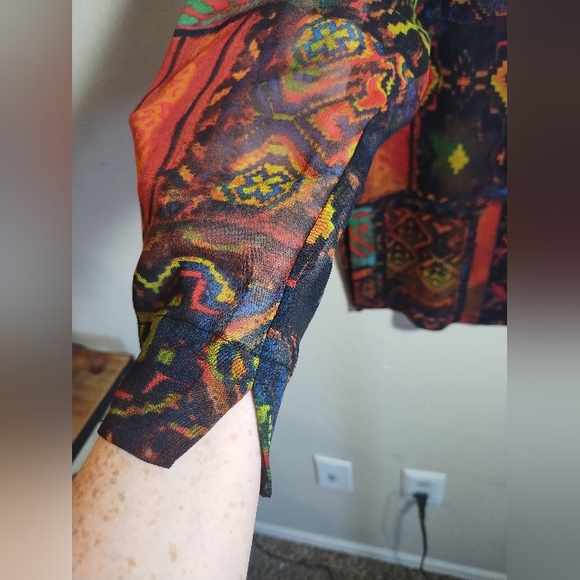 Chicos Top Sheer Silk Geometric Patterned Boho Artsy Colorful - Picture 10 of 16